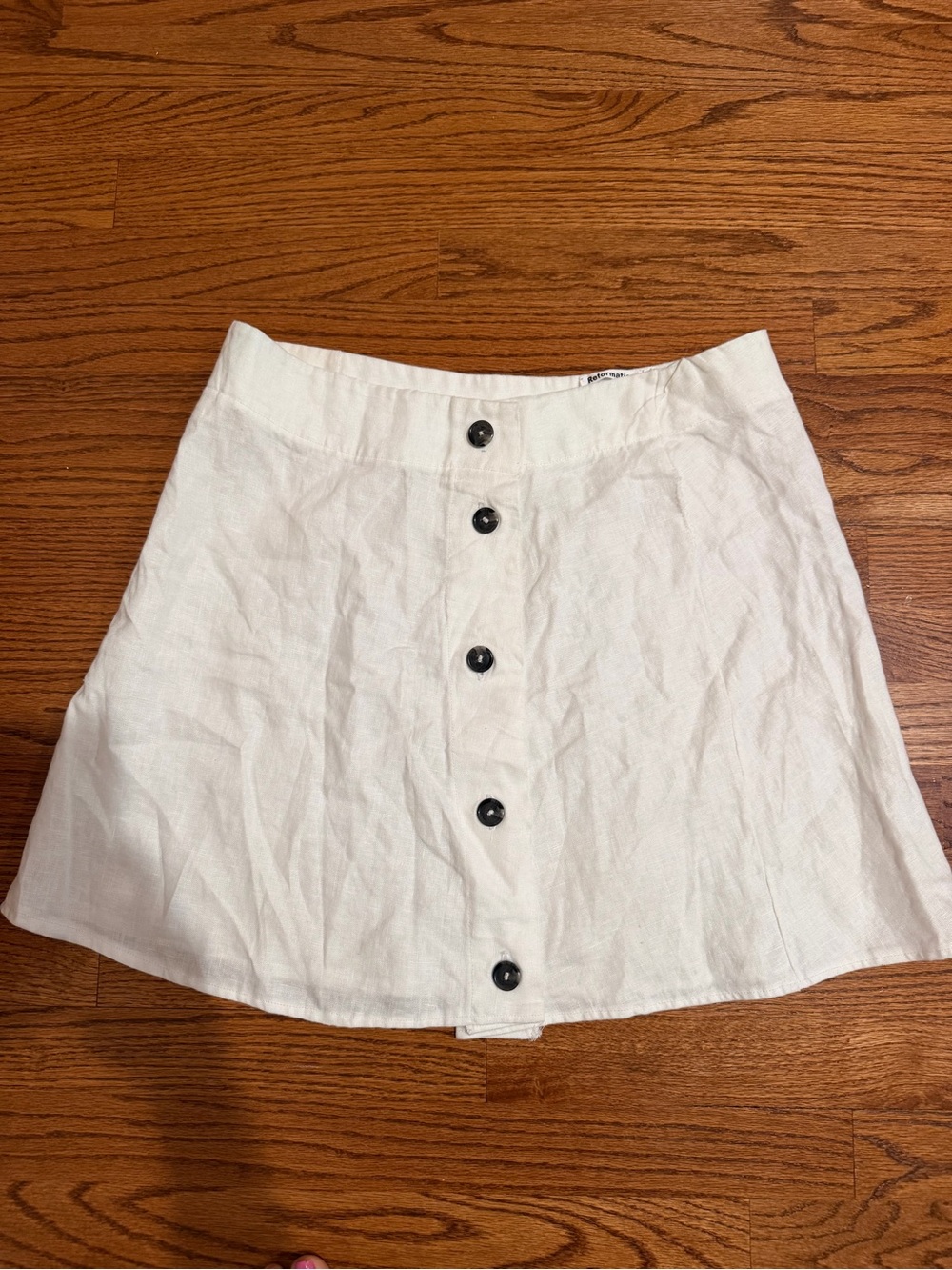 REFORMATION White Linen Candy Button-Front A-Line Skirt L